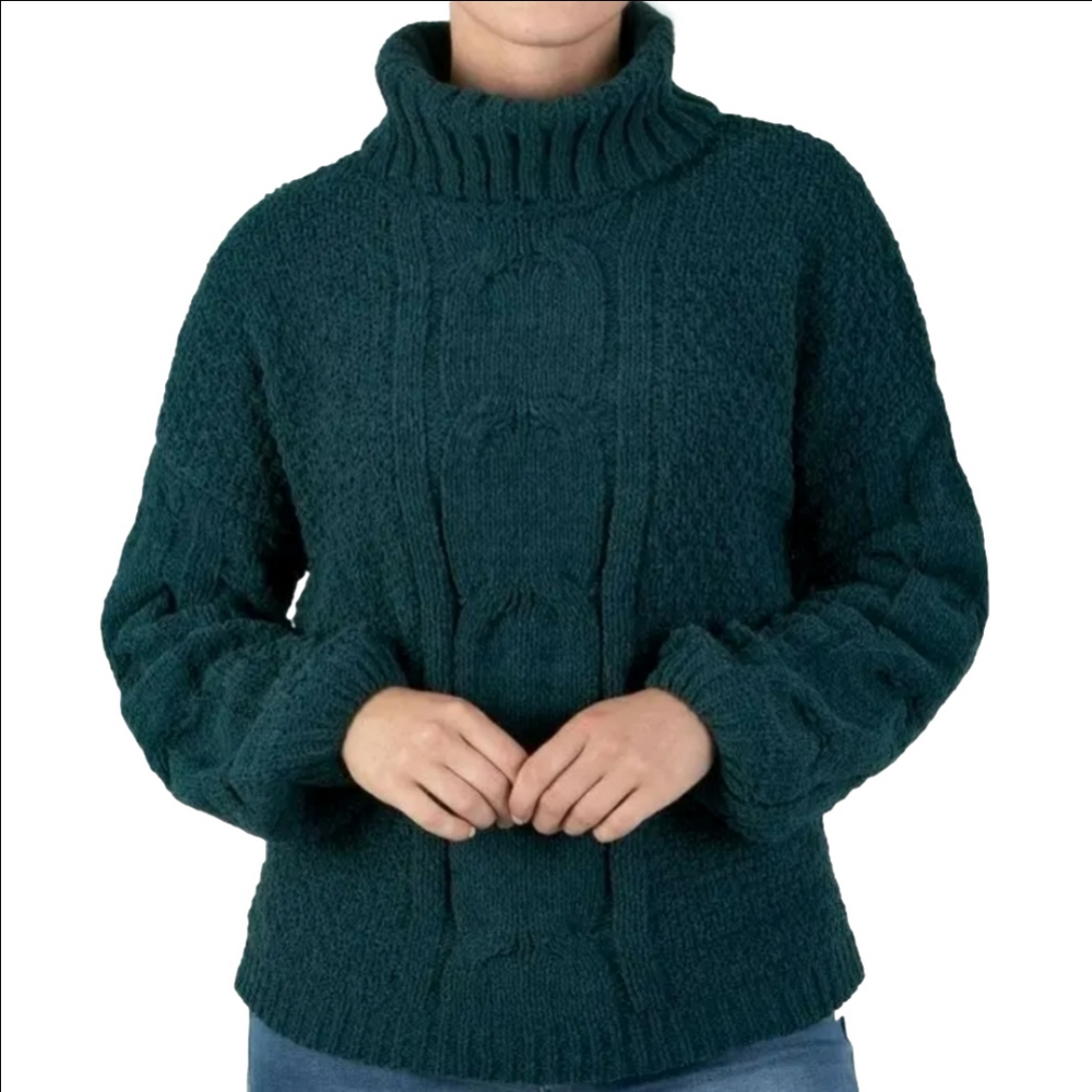 Seven Chenille Cable Crowl Knit Sweater color Teal Soft & Warm MSRP 74.00